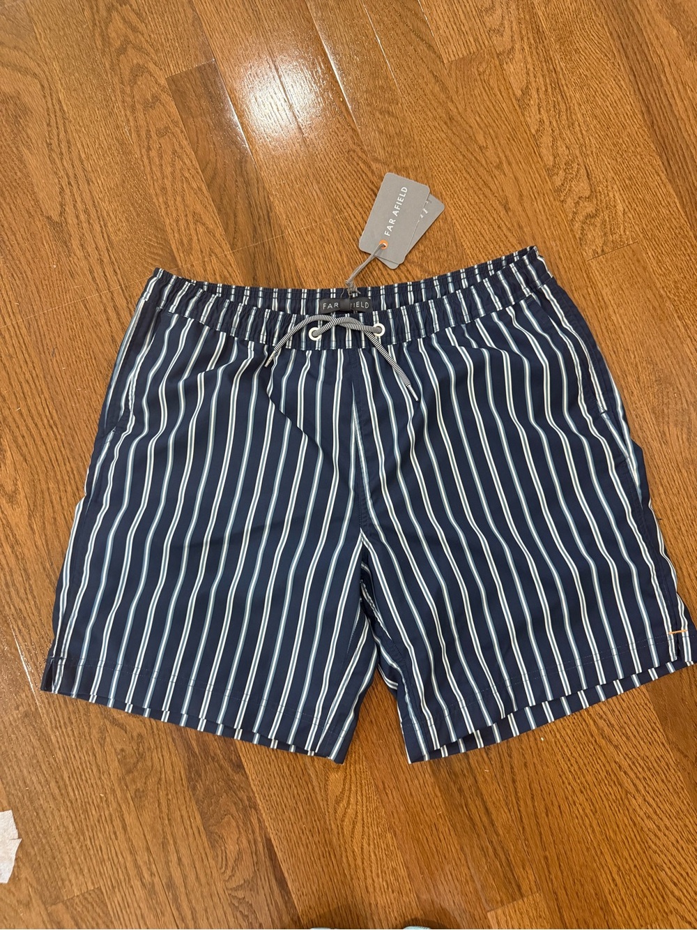 NWT Men's Far afield Navy Stripe Swim Trunks - size M (2 in UK sizing)